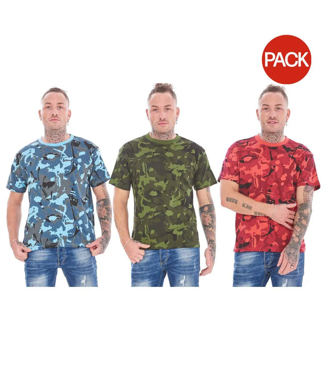 T-shirts Motif/style Camouflage Homme Bleu Vert Rouge Keanu-2
