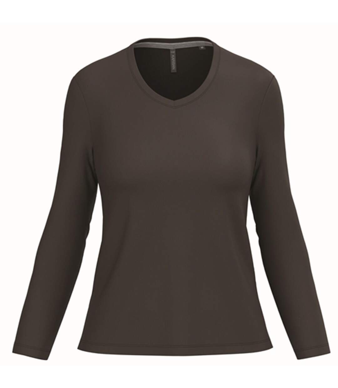 T-shirt manches longues col V - Femme - K382 - marron chocolat-1
