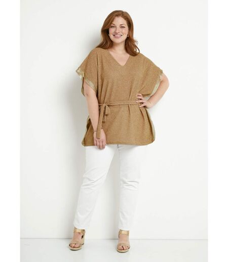 T-shirt long brillant doré manches chauve-souris