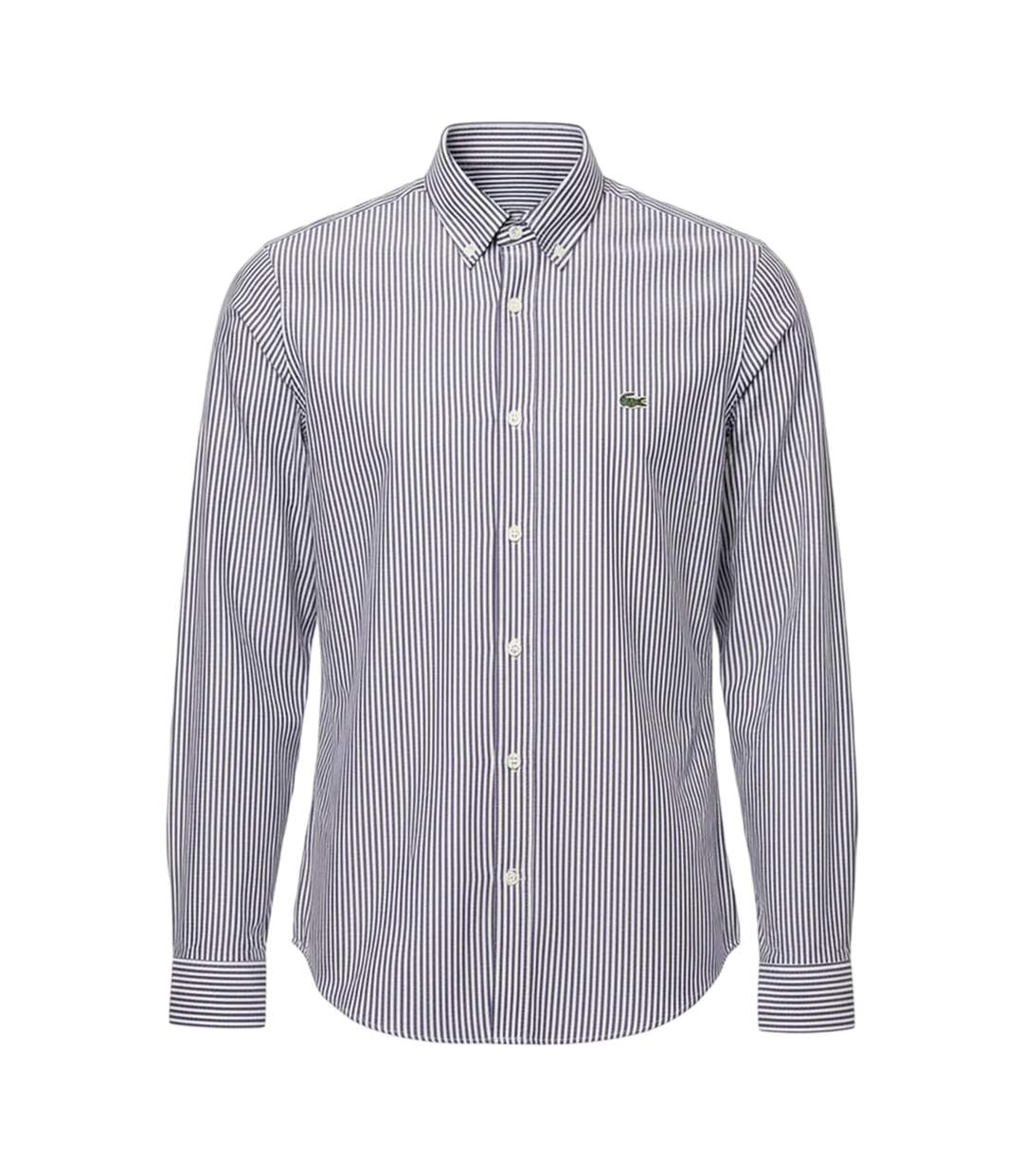 Mens Striped Regular Long-sleeved Shirt White Navy Lacoste-1