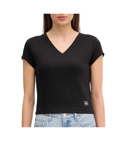 T-Shirt noir femme calvin klein jeans label ri-cloud - l
