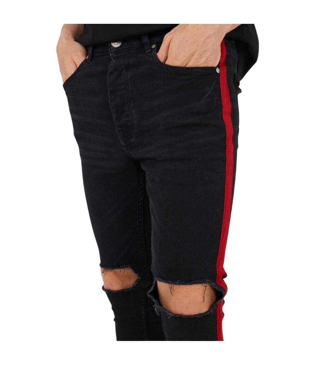 Mens Denim Contrast Striped Side Seams Jeans Charcoal Brave Soul-4
