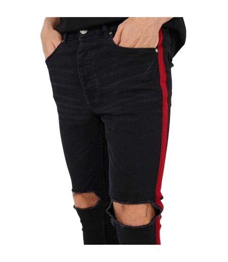 Mens Denim Contrast Striped Side Seams Jeans Charcoal Brave Soul