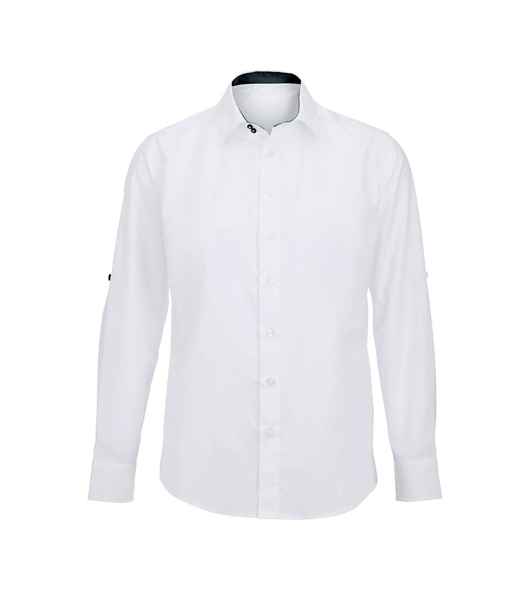 Mens Roll Sleeve Hospitality Work Shirt White Black Alexandra-1