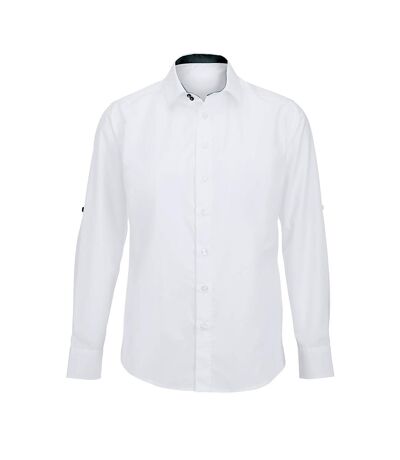 Mens Roll Sleeve Hospitality Work Shirt White Black Alexandra