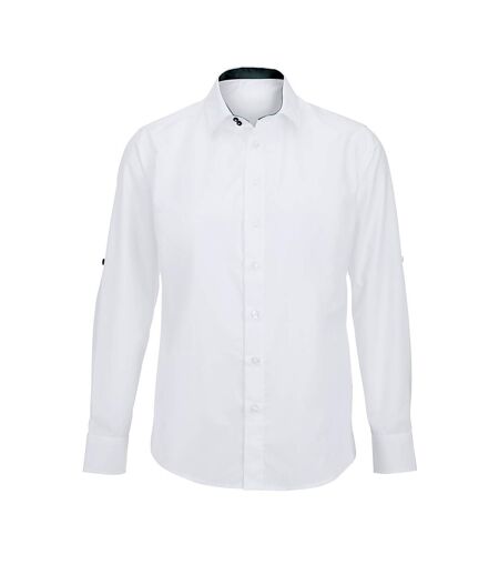 Mens Roll Sleeve Hospitality Work Shirt White Black Alexandra