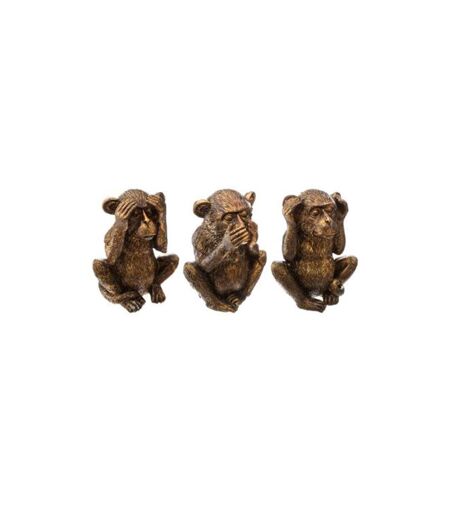 Lot de 3 Statuettes Déco Singe Sagesse 17cm Or