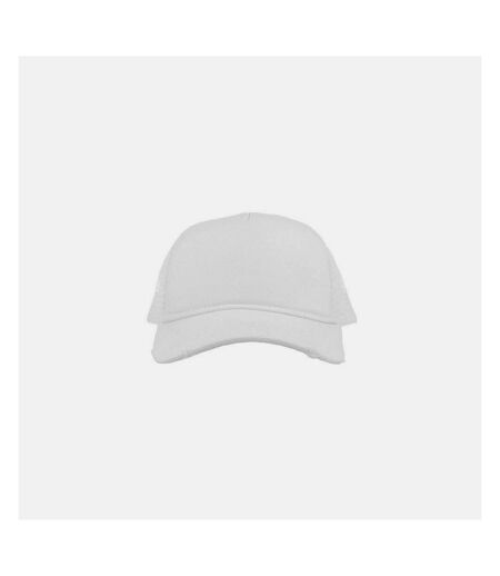 Atlantis Rapper Destroyed 5 Panel Weathered Trucker Cap (White/White) - UTAB204