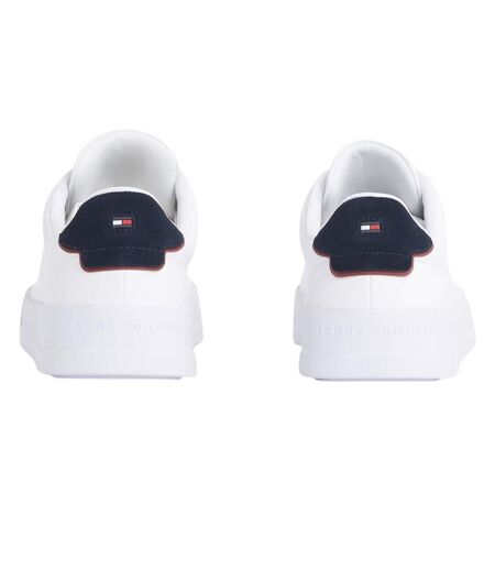 Mens Pebble Grain Court Leather Trainers White Navy Tommy Hilfiger