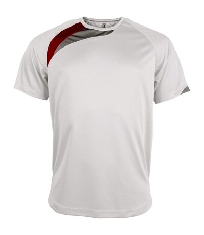 Kariban Proact Mens Short Sleeve Crew Neck Sports T-Shirt (White/ Red/ Storm Grey)