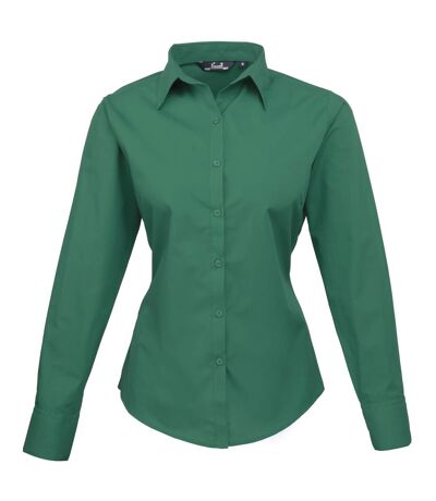 Premier Womens/Ladies Poplin Long Sleeve Blouse / Plain Work Shirt (Emerald) - UTRW1090