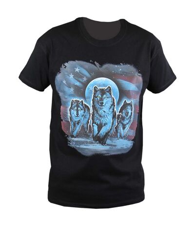 T-shirt homme manches courtes - Loups meute USA - 20980 - noir