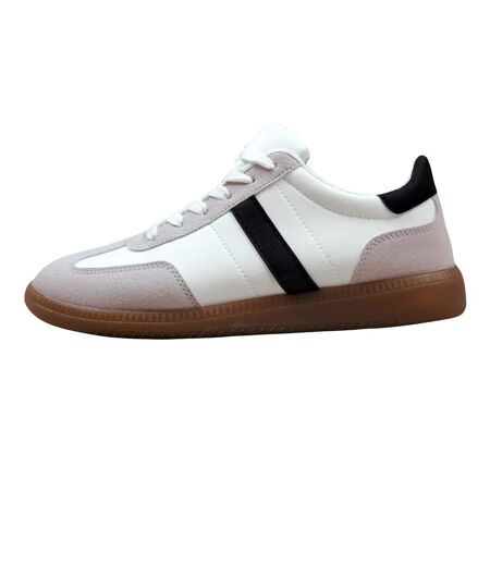 Womens/ladies pace contrast panel gum sole lace up trainers white Where´s That From