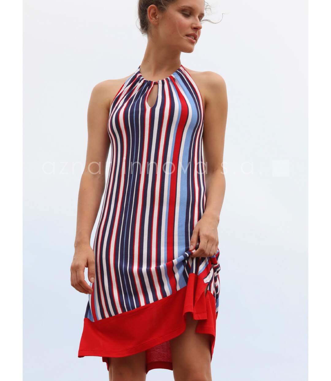 Robe estivale dos nu Elegant Stripes rouge Admas-3