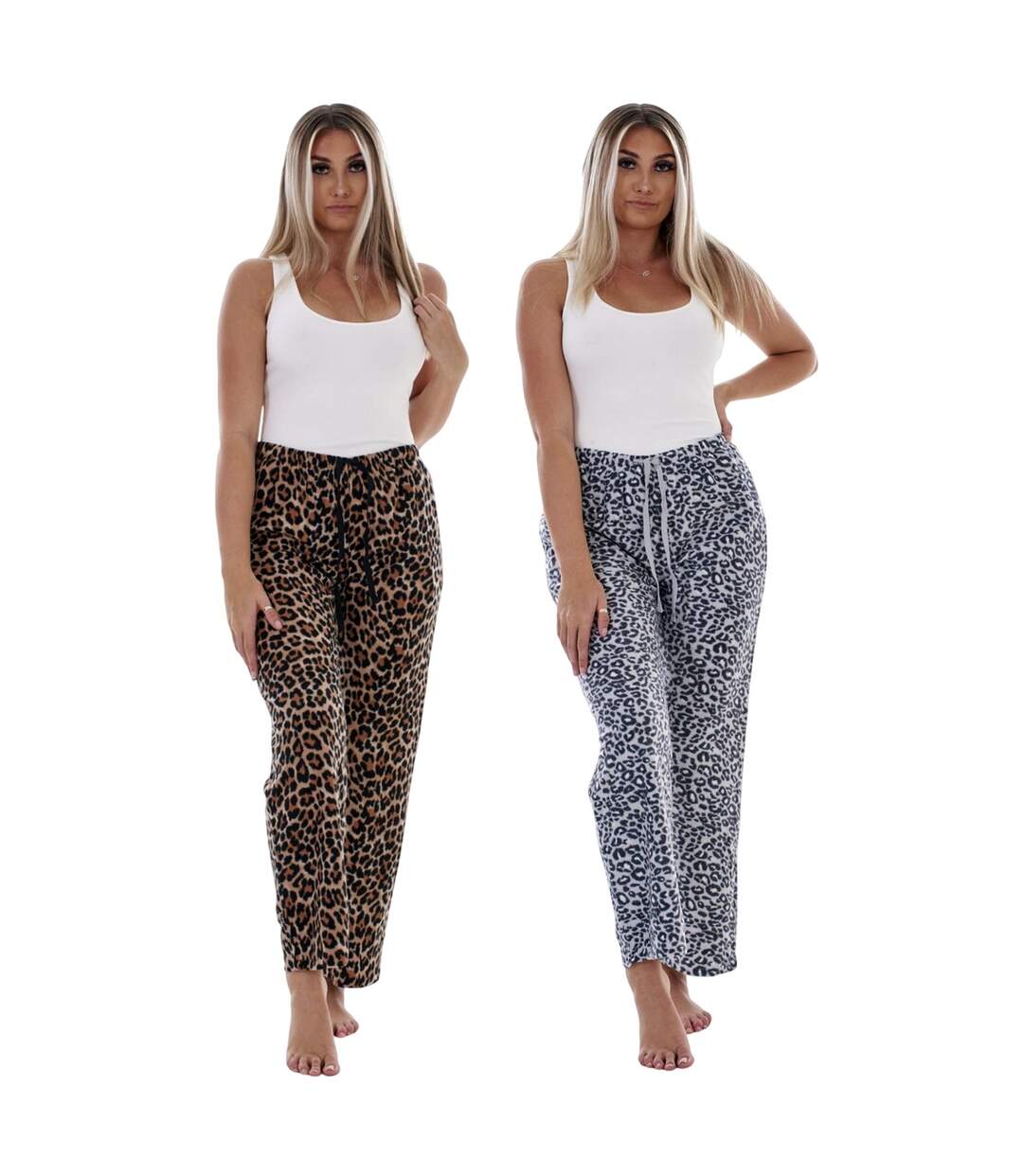 Pack Of 2  Womens/ladies Fleece Leopard Print Lounge Pants  Multicoloured Keanu-4