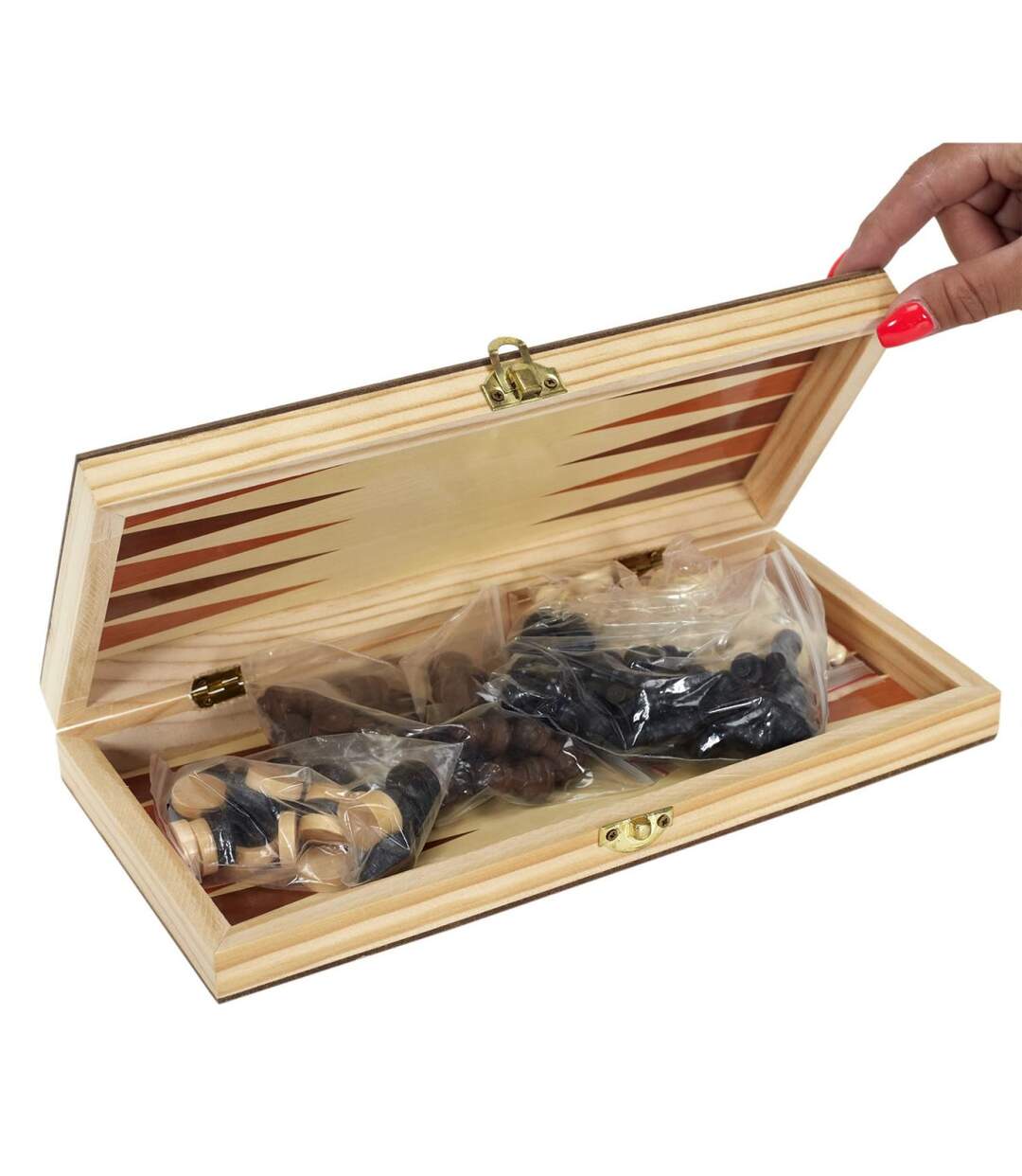Jeu de Société en Bois 3 en 1 29cm Naturel-4