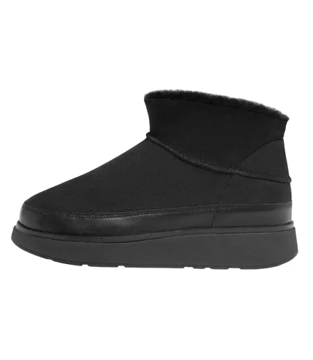 Womens/ladies Gen-ff Ultra Mini Doubleface Shearling Ankle Boots Black Fit Flop