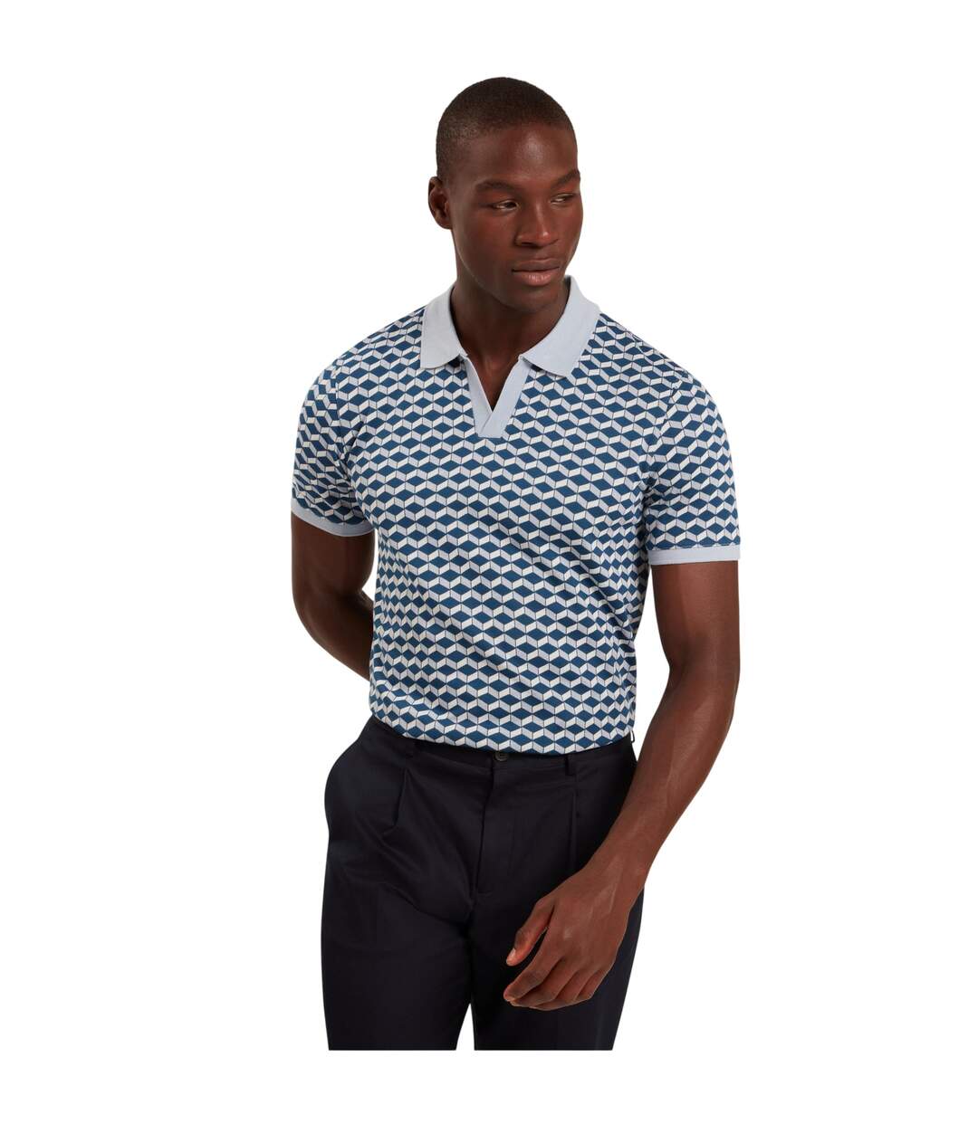 Mens Geometric Jacquard Collared Polo Shirt Dark Blue Ted Baker-4