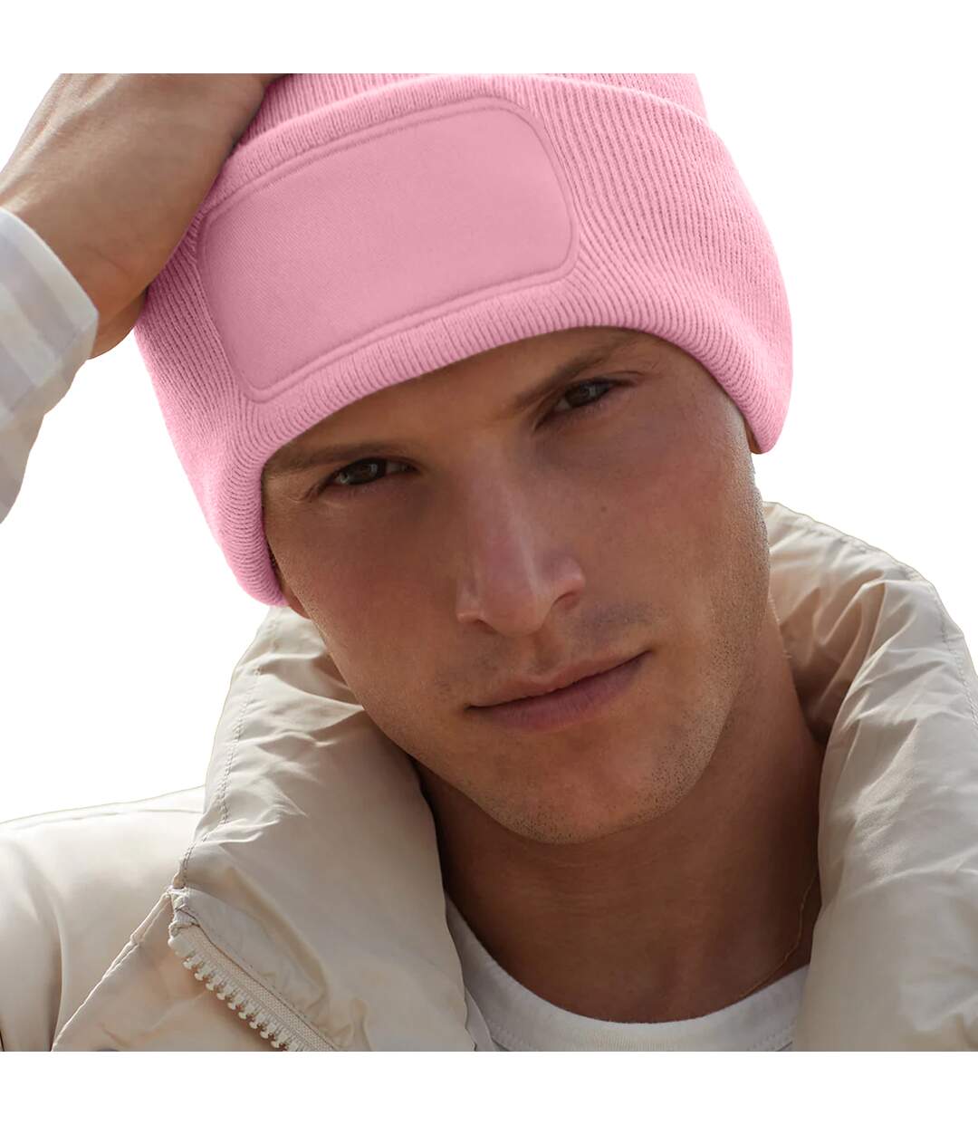 Bonnet tricoté homme rose pâle Beechfield-3