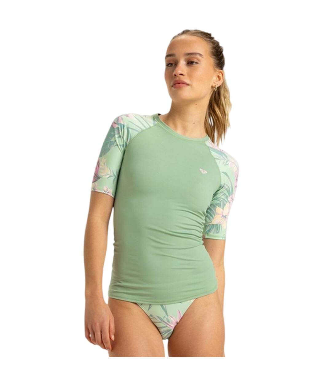 Womens/ladies Graphic Print Fitted Rash Guard Green Roxy-2