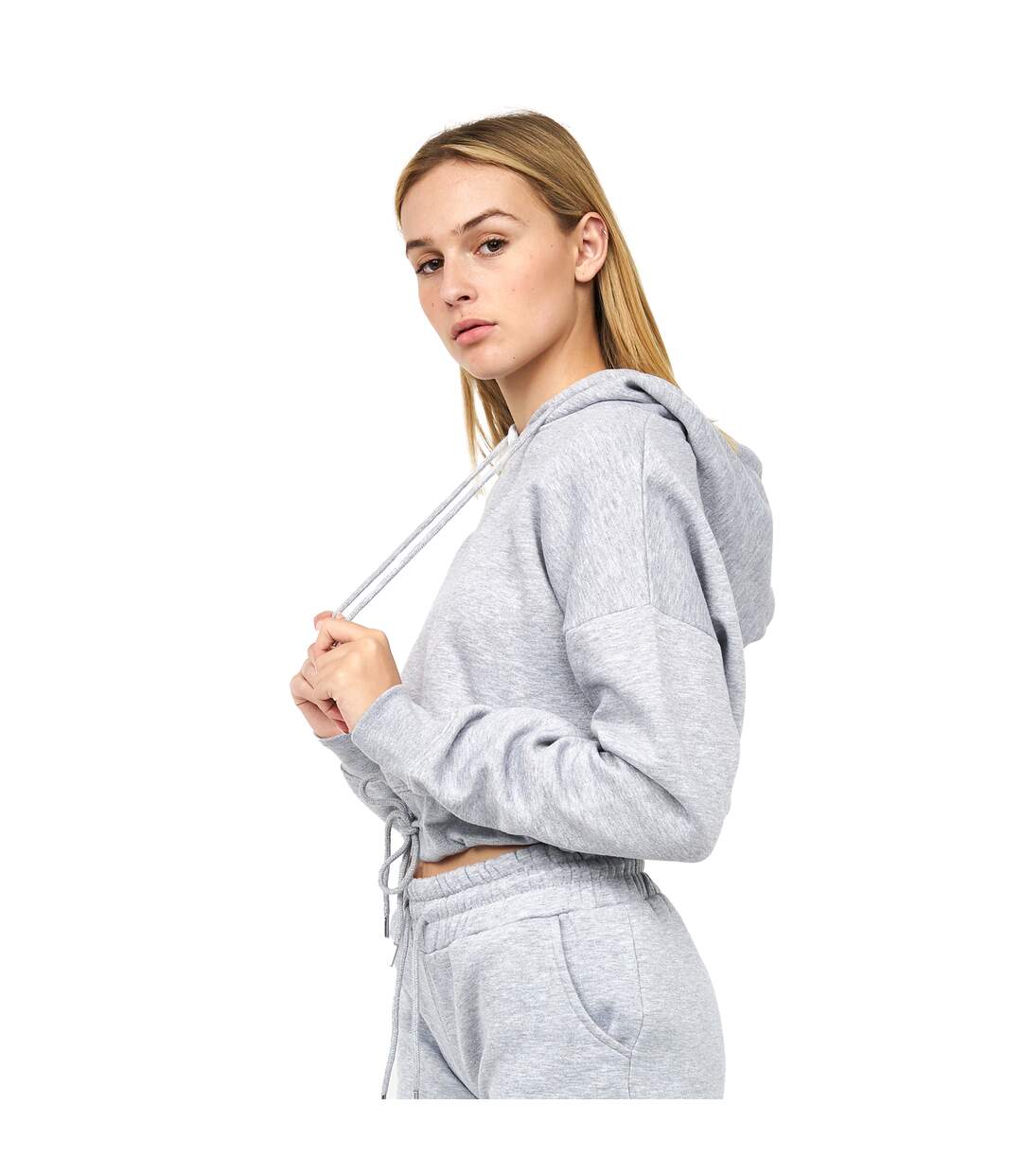 Womens/ladies Danica 2 Crop Hoodie Grey Marl Juice-4