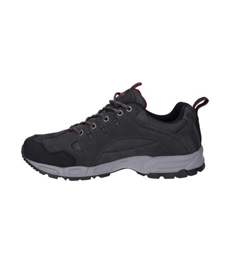 Mens Auckland Lite Suede Walking Shoes Graphite Grey Dark Red Hi-Tec