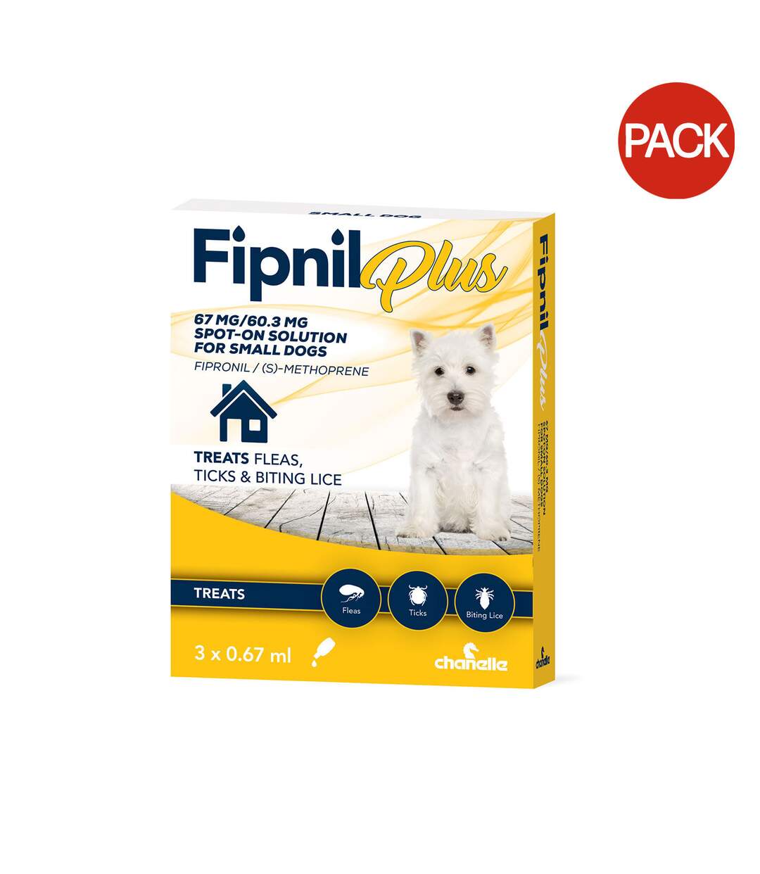 Pack of 3  Fipnil plus dog flea treatment  one size yellow/white Chanelle-1