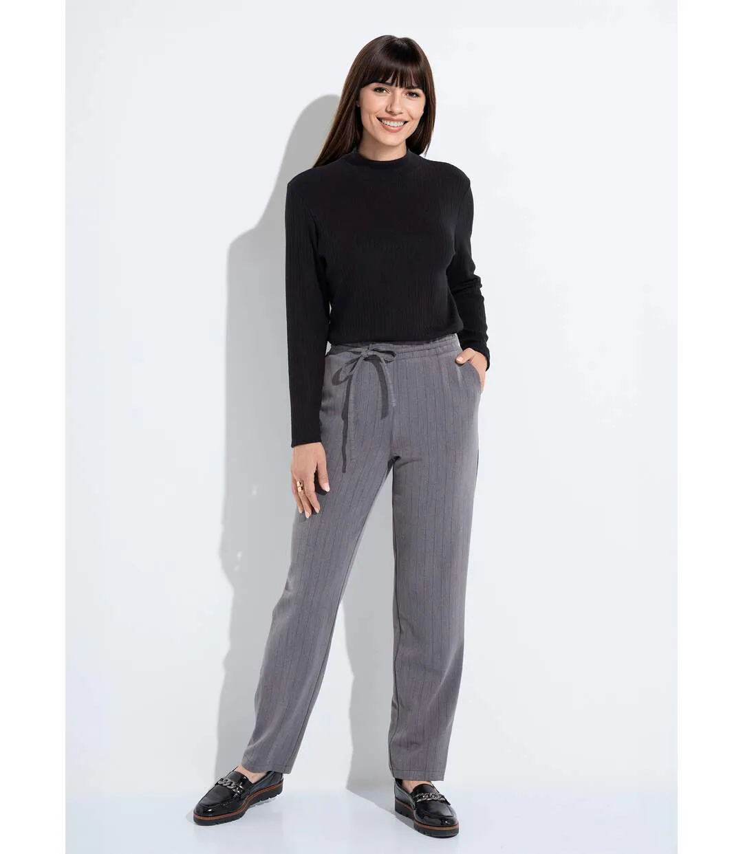 Pantalon droit lien à la taille 3/4 élastiquée-3