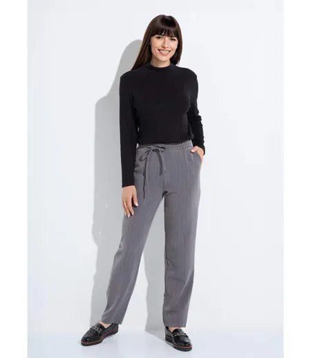 Pantalon droit lien à la taille 3/4 élastiquée