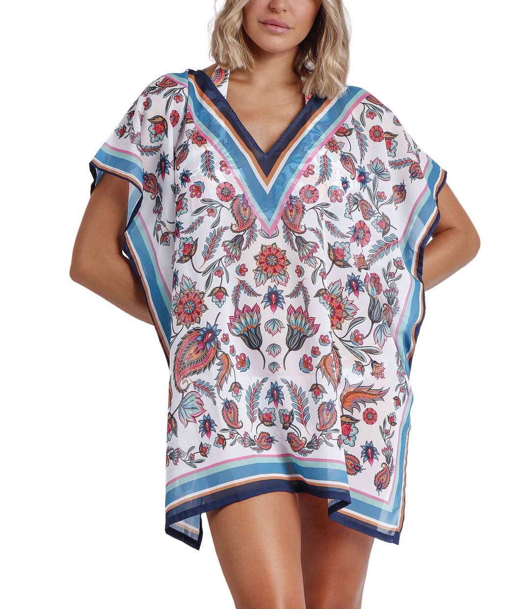 Caftan de plage White Paisley Admas-1