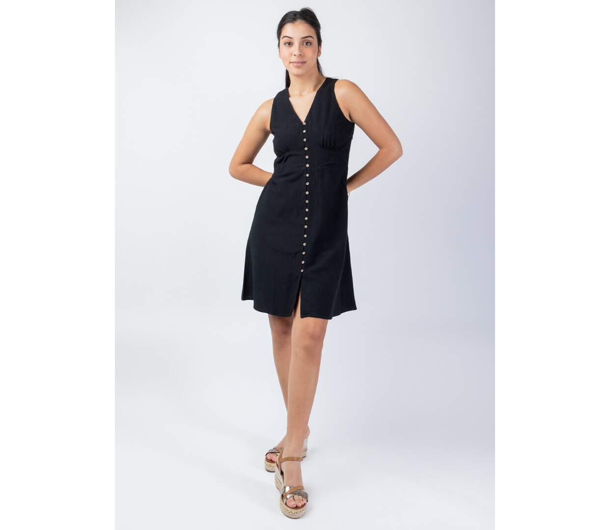 Robe courte féminine MAURINE noire Coton Du Monde-2