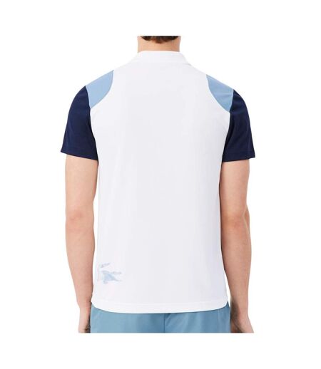 Polo blanc/bleu marine homme lacoste regular