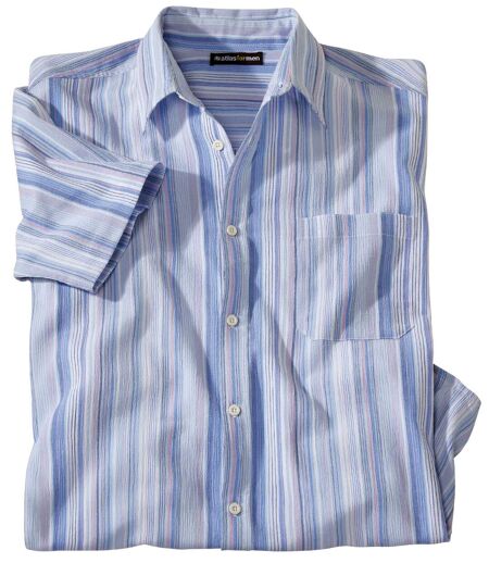 Men's Striped Crepe Shirt - Blue White Pink