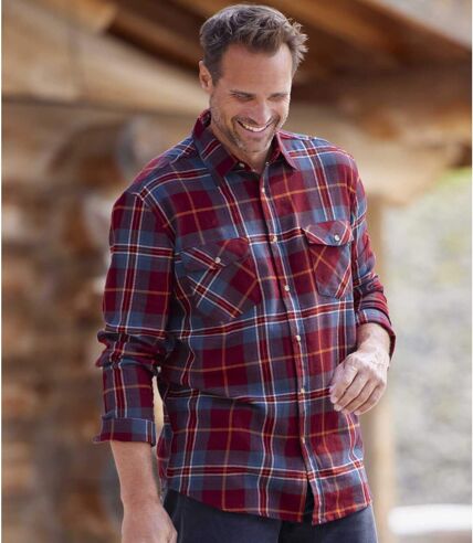 Men's Burgundy Checked Flannel Shirt 