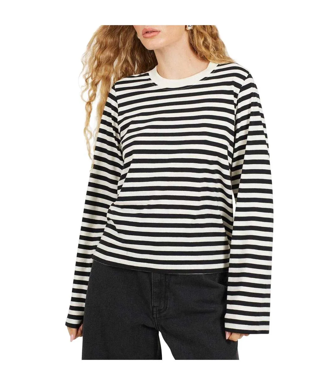 Haut Manches Longues Motif/style À Rayures Femme Crème Noir Brave Soul-1