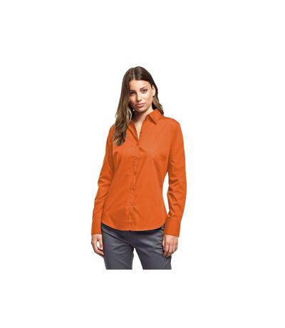 Womens/ladies Poplin Long-sleeved Blouse Orange Premier