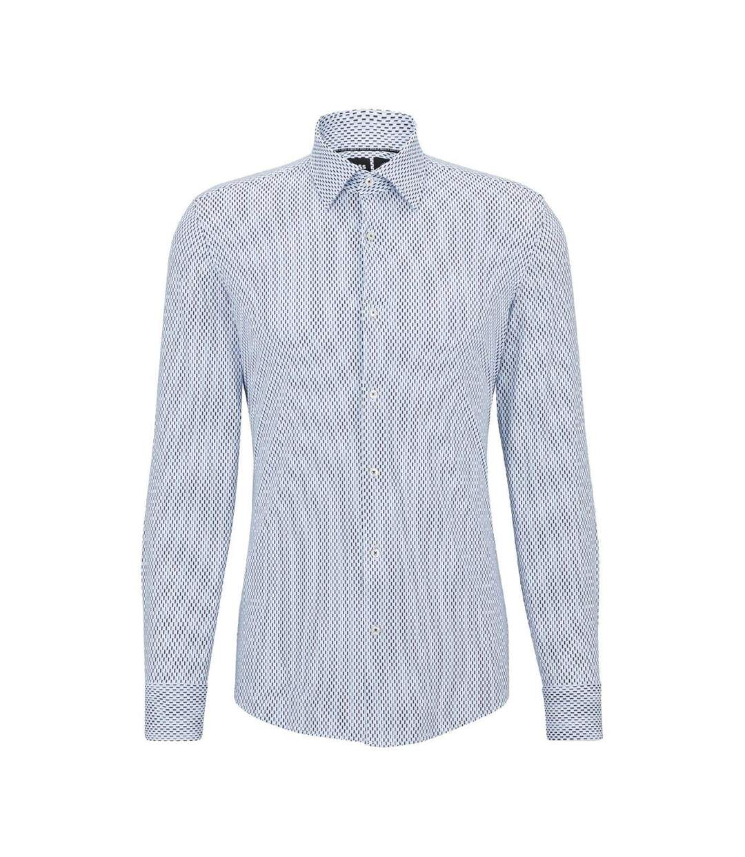 Mens Geometric Pattern Long-sleeved Shirt Pastel Blue Boss-1