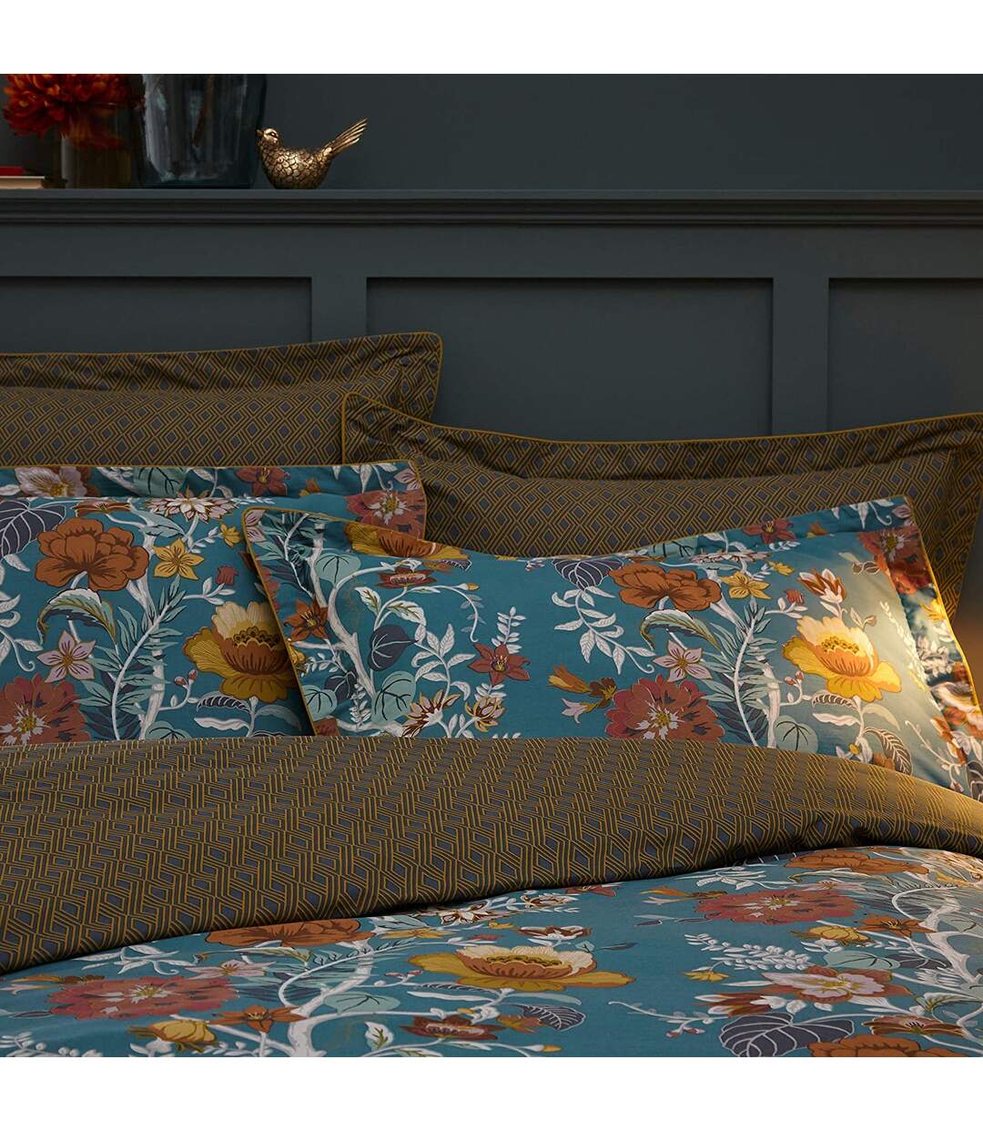 Bloom floral duvet cover set teal Paoletti