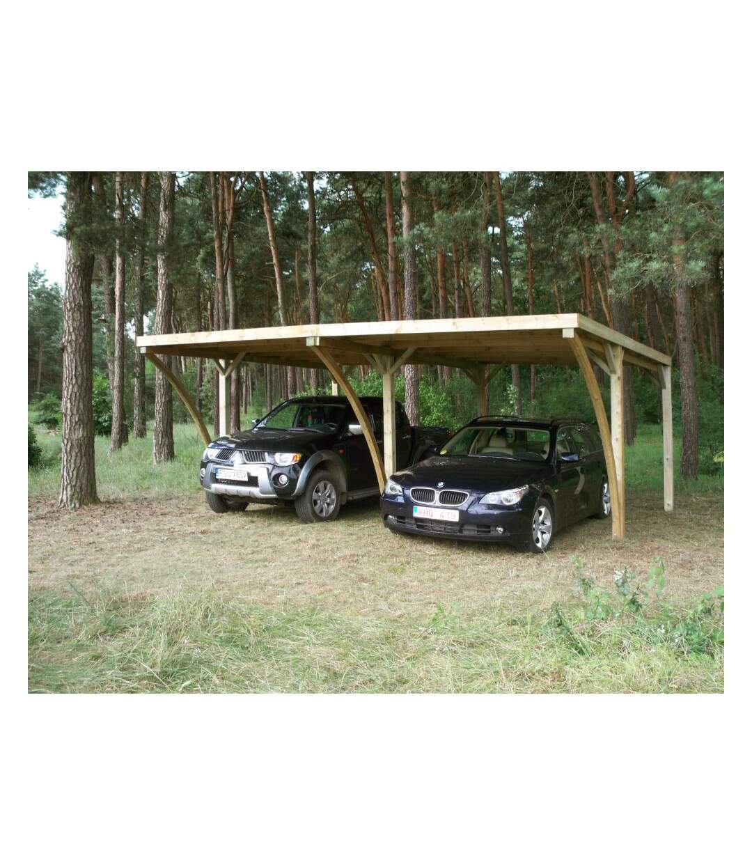 Carport double en bois et panneaux ondulés Capri 6 x 5 m