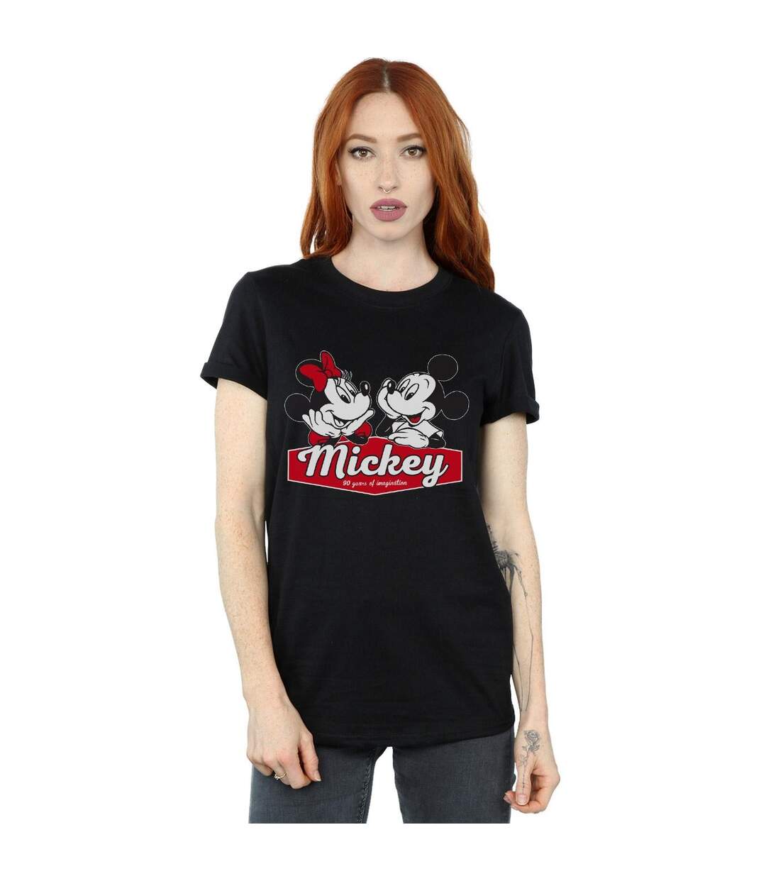Disney Femme/Les femmes Mickie et Minnie 90 ans T-Shirt Boyfriend en coton (Noir) - UTBI37636-2