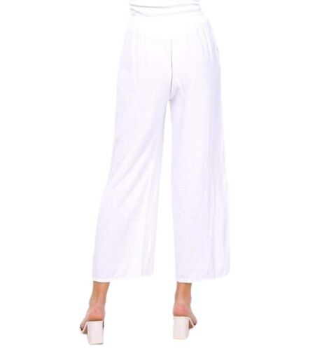 Pantalon femme coupe large de couleur blanc 100% coton