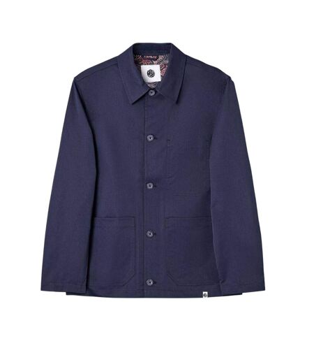 Mens Patterned Front Pocket Overshirt Navy Pretty Green