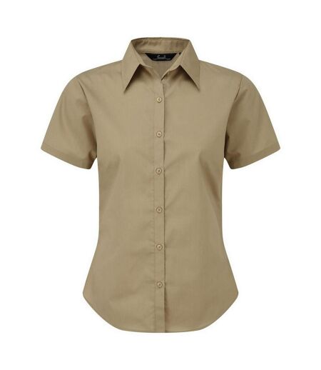 Short Sleeve Poplin Blouse / Plain Work Shirt Khaki Premier