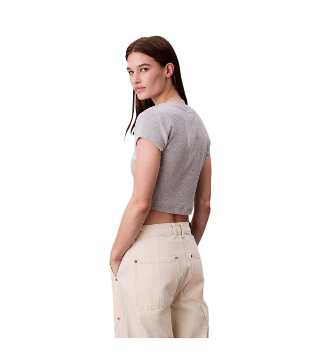 Haut Court Motif/style Logo Monochrome Femme Gris Chiné Calvin Klein-3