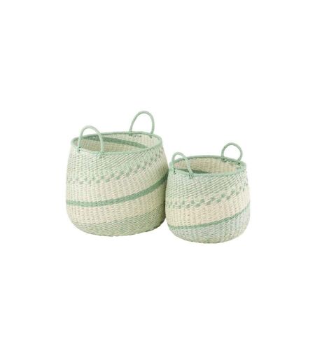 Paris Prix - Lot De 2 Paniers Déco zostère 38cm Vert & Beige