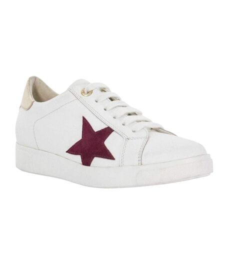 Womens/ladies Edriss Metallic Star Canvas Platform Trainers White Red Dune London