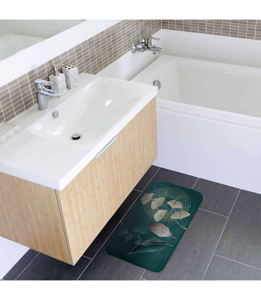 Tapis de Bain Microfibre Ginkoblue 45x75cm Vert-3