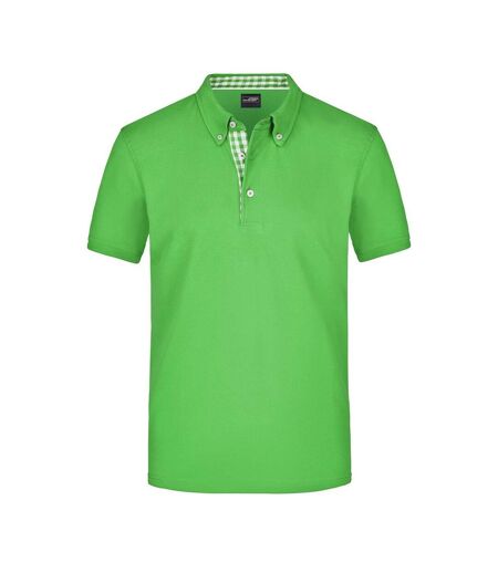 Polo Motif/style Uni Homme Vert Citron Blanc James And Nicholson