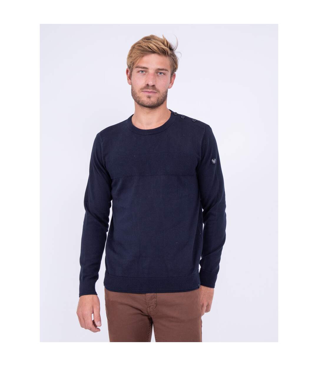 Pull col rond pur coton LION-1