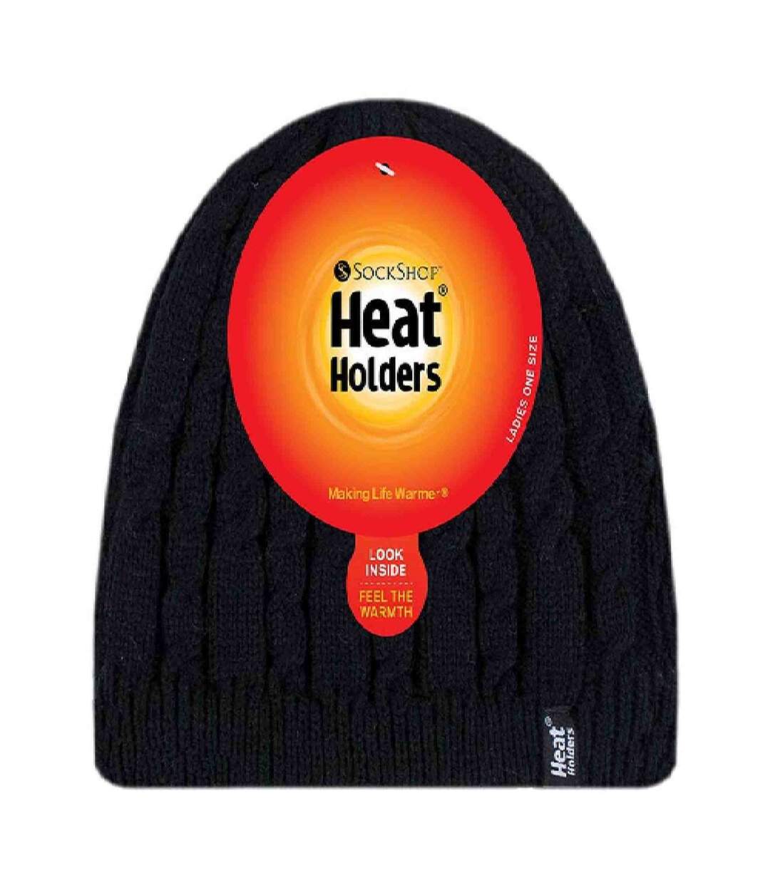 Ladies Cable Knit Fleece Lined Knitted Thermal Beanie Hat-2